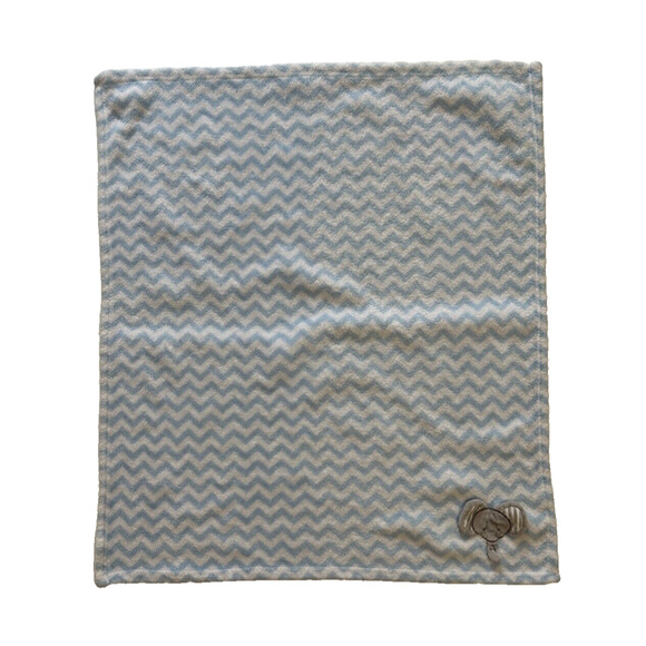 Lele Bebe Favorite Blue Chevron Elephant Face Fleece Baby Blanket Lovey Applique - Picture 1 of 6
